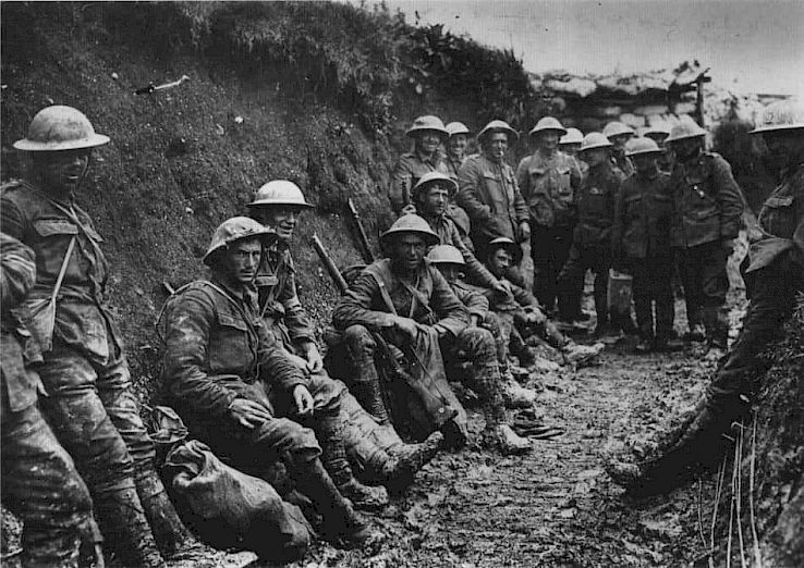 Our usual image of the Great War–European trench warfare–distorts the centrality of American finance and influence to the conflict. Image courtesy of Imperial War Museum.