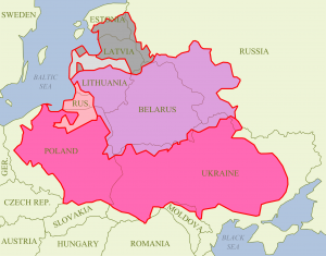 The Polish-Lithuanian Commonwealth superimposed onto present-day political boundaries