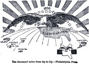 An 1898 cartoon showing the territorial expansion of the United States over the prior century. What if we consider the American West and the American Empire together as units of analysis?