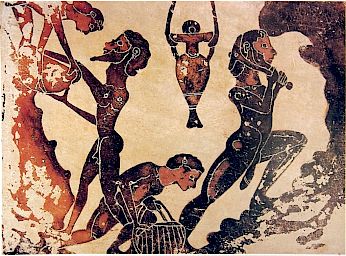 Ancient Greek pottery found near Laurium (today's southwestern Greece) depicting slaves toiling away in mines