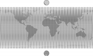 The Universal Transverse Mercator grid system, shown as if all maps were laid together like an unfolded globe. Author: William Rankin. Creative Commons BY-NC-SA.