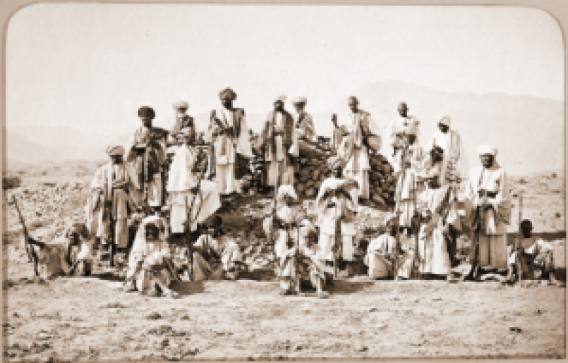 Afridi tribesmen (1878), Wikimedia Commons.