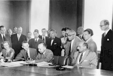 Signing of the Convention Regarding the Status of Refugees on July 28 1951 in Geneva, Switzerland (Source: UNHCR.org)